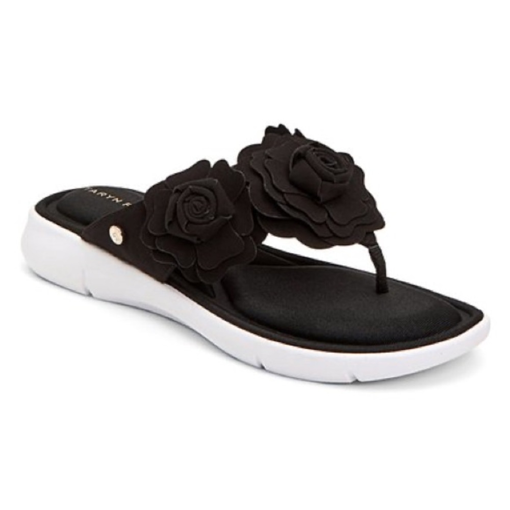 Taryn Rose size 8.5 Sammi Scuba Thong Black Rose Detail Flip Flop Thong Sandals